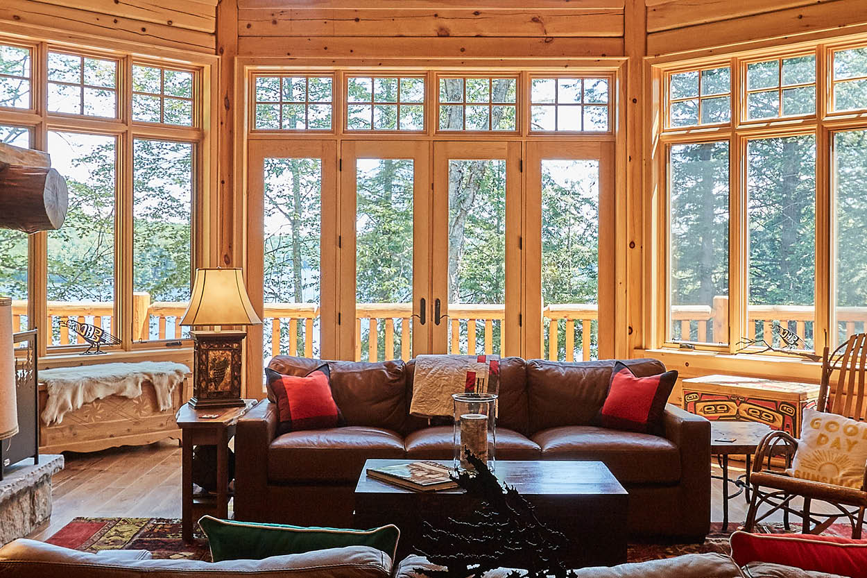 Rustic Cottage Interior with Wood Terrace Doors and Windows