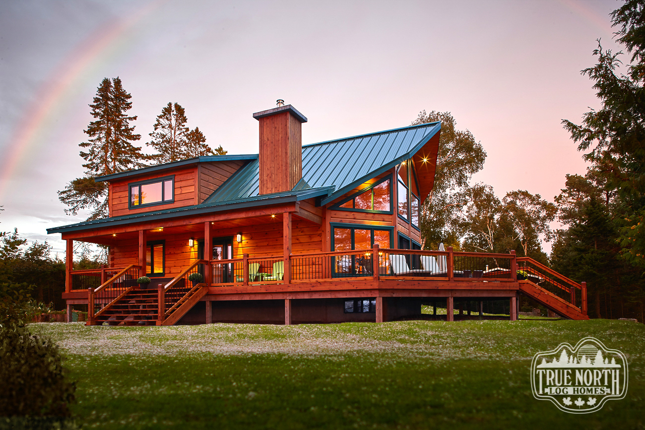 True North Log Home with Golden Windows