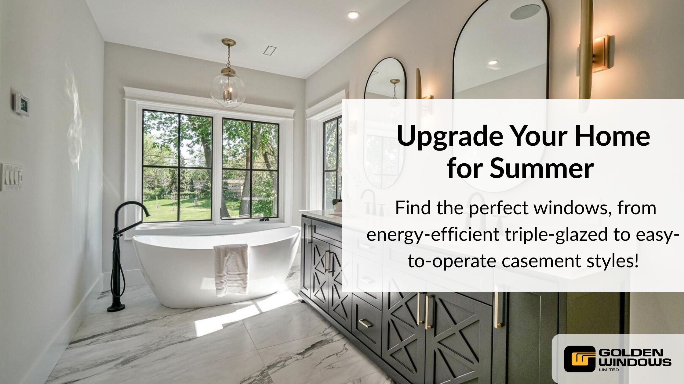 Luxurious bathroom featuring energy-efficient casement windows installed by Golden Windows