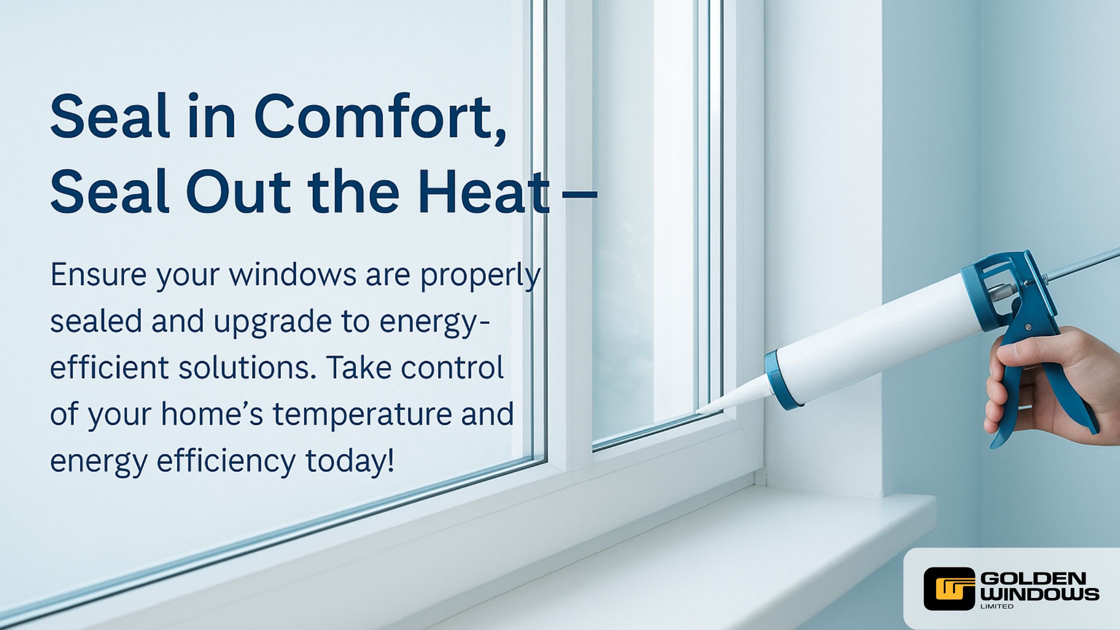 Close-up of hand sealing a window frame with caulking to improve energy efficiency
